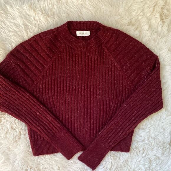 Sophie Rue Burgundy Cable Knit Crew Cropped Sweater - Picture 1 of 7